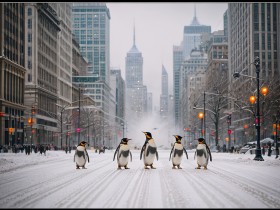 Pinguine in der Winterstadt