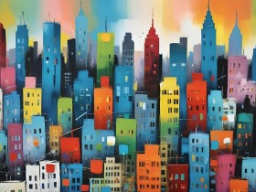 Bunte Skyline im modernen City-Stil