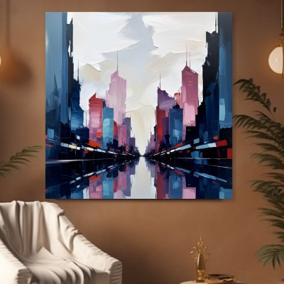 Abstrakte Skyline in Blau und Rosa