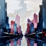Abstrakte Skyline in Blau und Rosa