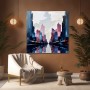 Abstrakte Skyline in Blau und Rosa