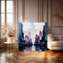Abstrakte Skyline in Blau und Rosa