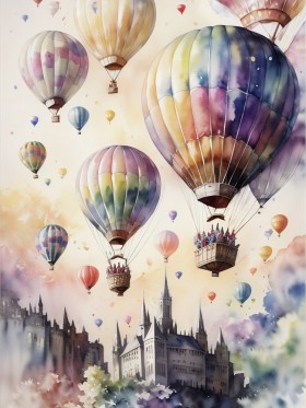 Heißluftballons über dem Schloss