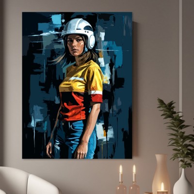 Frau mit weißem Helm
