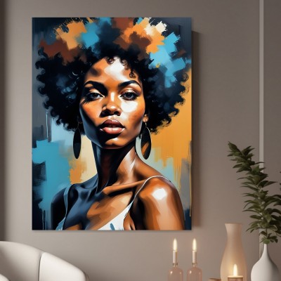 Afro Porträt in Orange und Türkis
