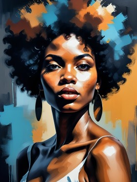 Afro Porträt in Orange und Türkis