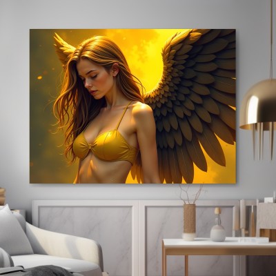 Goldener Engel mit dunklen Flügeln