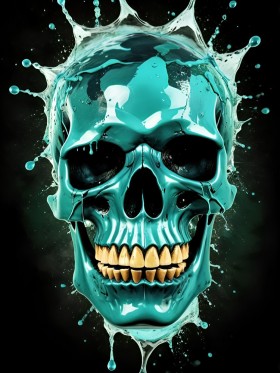 Türkiser Totenkopf mit Wassersplash Türkiser Totenkopf mit Wassersplash