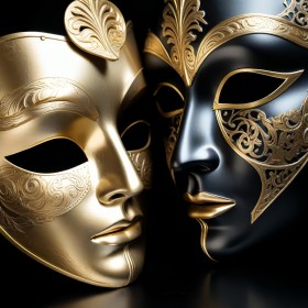 Venezianische Masken in Gold und Schwarz