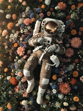 Astronaut im Blütenmeer