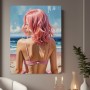 Pinkhaarige Frau am Meer