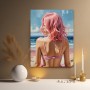 Pinkhaarige Frau am Meer