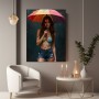 Frau mit buntem Regenschirm