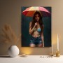 Frau mit buntem Regenschirm