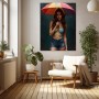 Frau mit buntem Regenschirm