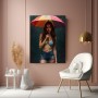 Frau mit buntem Regenschirm