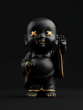 Schwarzer Buddha mit Goldakzenten
