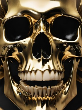 Goldener Totenkopf in Nahaufnahme Goldener Totenkopf in Nahaufnahme