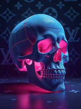 Neon Totenkopf in Blau und Pink