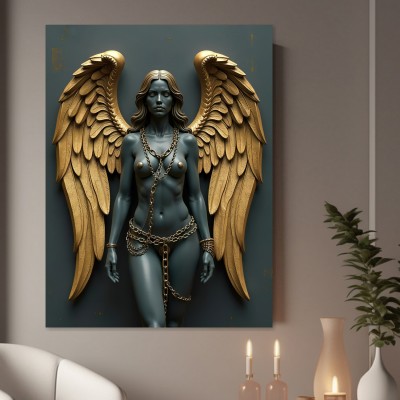 Mystische Engelsgestalt mit Goldflügeln