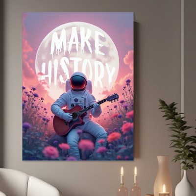 Astronaut mit Gitarre im Blütenmeer