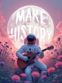 Astronaut mit Gitarre im Blütenmeer