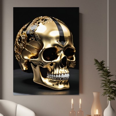 Goldener Totenkopf mit Ornamenten