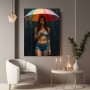 Frau unter buntem Regenschirm