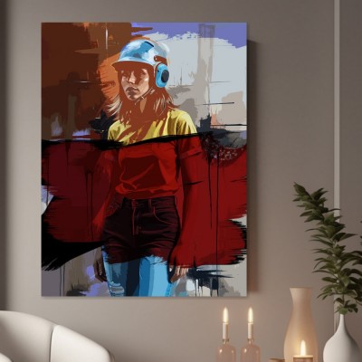 Urbane Frau mit blauem Helm