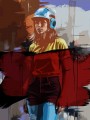 Urbane Frau mit blauem Helm