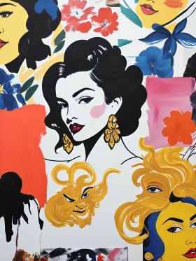 Pop Art Damenporträt mit Blumen