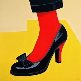 Roter Strumpf mit Lackpumps