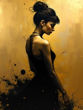 Elegante Frau in Gold und Schwarz