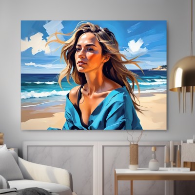 Frau am Meer in Blau