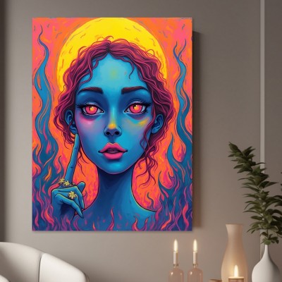 Neon Muse mit Flammen