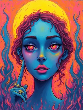 Neon Muse mit Flammen