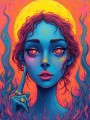 Neon Muse mit Flammen