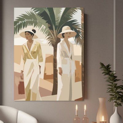 Elegante Damen unter Palmen