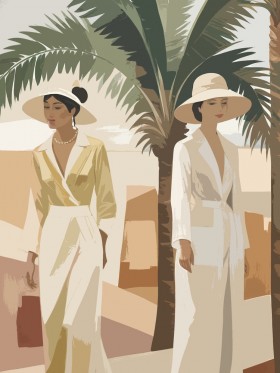 Elegante Damen unter Palmen
