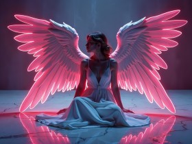 Neonengel in Rosa