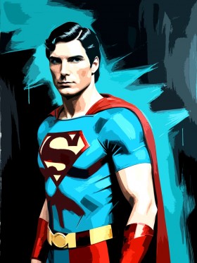 Pop-Art Superheld in Blau und Rot