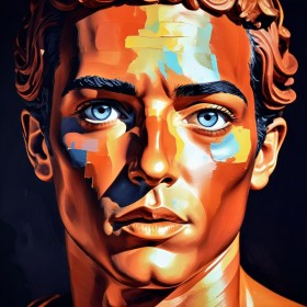Intensives Porträt in Orange und Blau