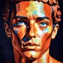 Intensives Porträt in Orange und Blau