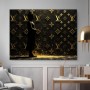 Buddha vor goldenem LV-Monogramm