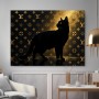 Schwarze Katze vor Goldmuster