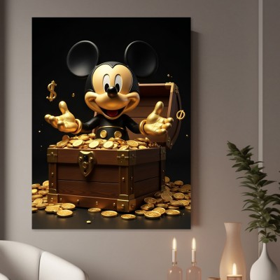 Goldene Comic-Maus mit Schatztruhe