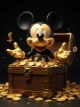 Goldene Comic-Maus mit Schatztruhe