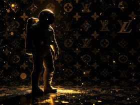 Astronaut im goldenen Kosmos