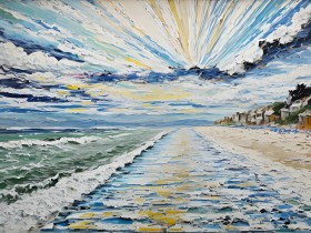 Strandküste mit leuchtendem Himmel