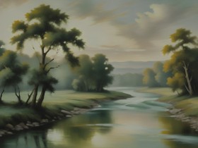 Sanfte Flusslandschaft im Abendlicht